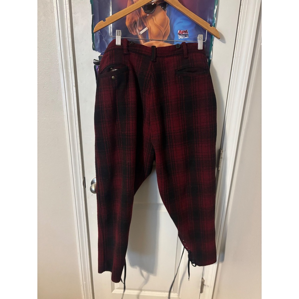 Vintage Profile Wool Red Black Plaid Hunting Pants Lace Up Ankle Mens 35x24.5